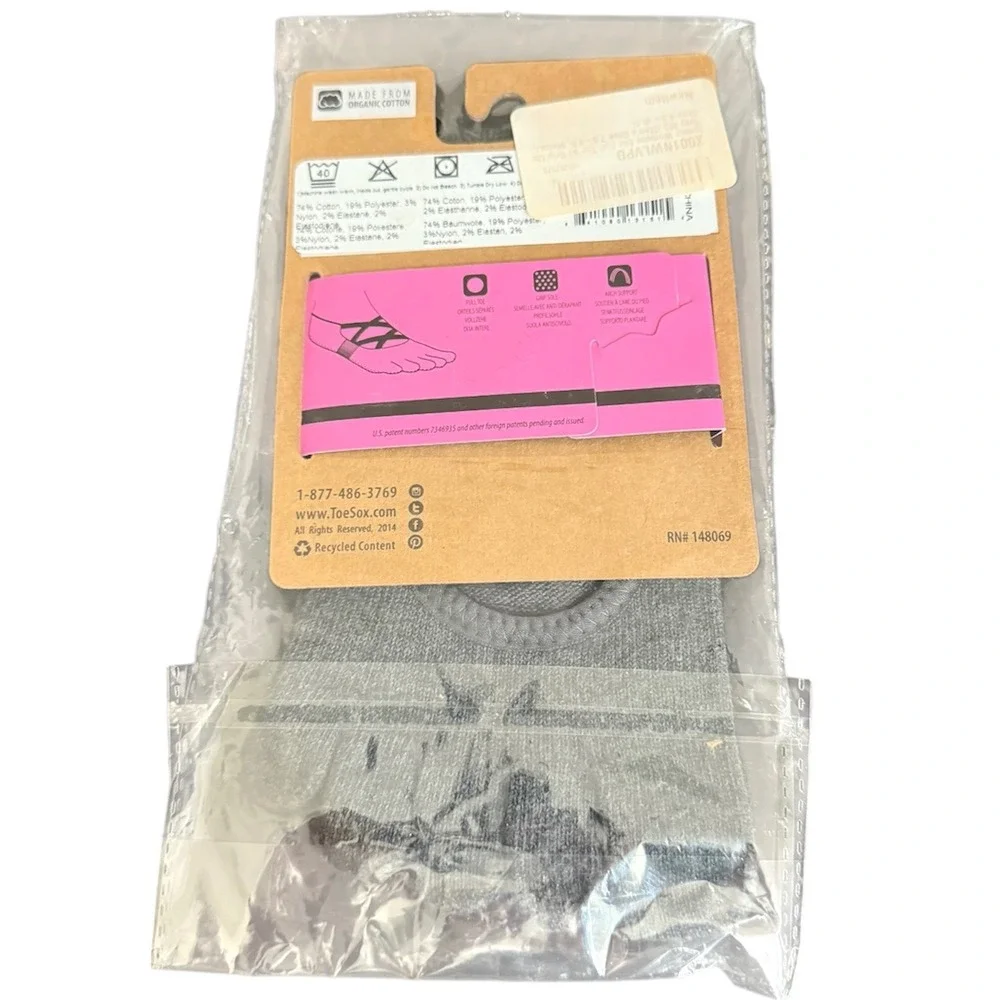ToeSox Elle‎ Grip Socks Women Medium Gray Full Toe Yoga Pilates Barre New